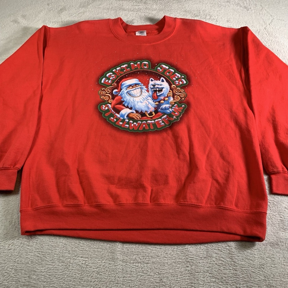 Vintage Eskimo Joes‎ Sweatshirt Mens Large Red Stillwater OK Christmas Graphic